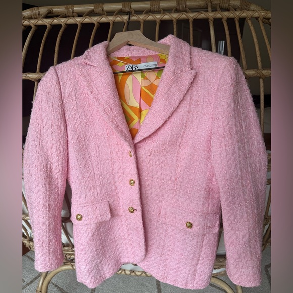 Zara Pink Textured Tailored Blazer - Picture 2 of 12